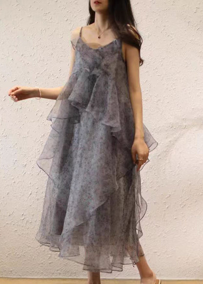 Purple Ruffled Print Chiffon Sets 2 Pieces Spring
