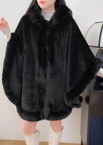 Khaki Hooded Fur Collar Warm Fleece Cape Coat Winter