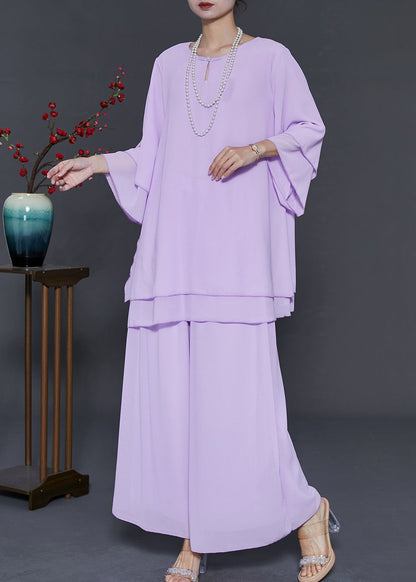 Purple Oversized Draping Chiffon Two Pieces Set Summer