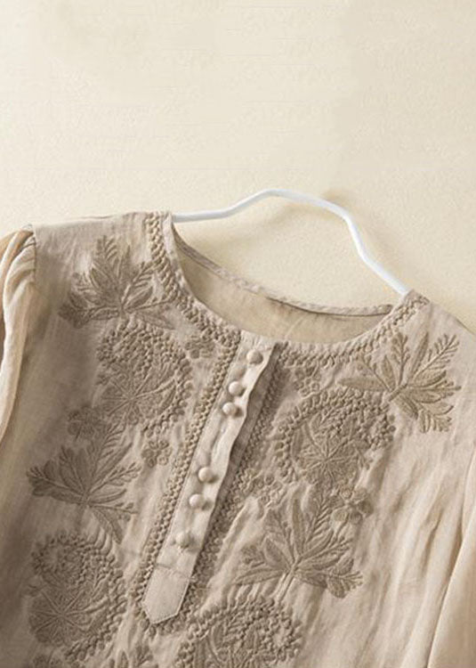 Apricot Embroideried Wrinkled Patchwork Cotton T Shirt Summer
