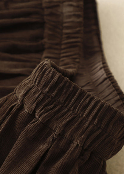 Italian Coffee High Waisted Corduroy A-line Pleated Skirt Spring