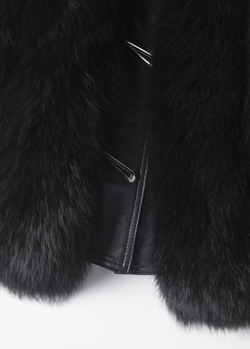 New Black Button Patchwork Leather and Fur Waistcoat Sleeveless
