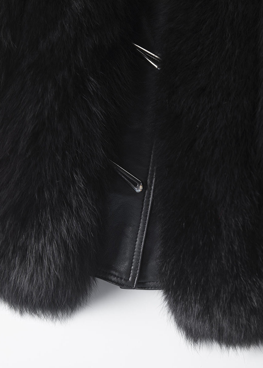 New Black Button Patchwork Leather and Fur Waistcoat Sleeveless