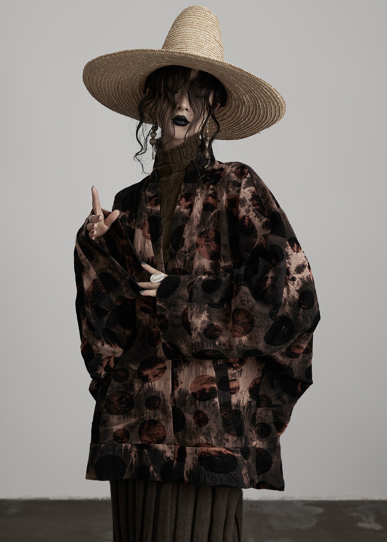 Coffee V Neck Button Tie Dye Cotton Coats Fall