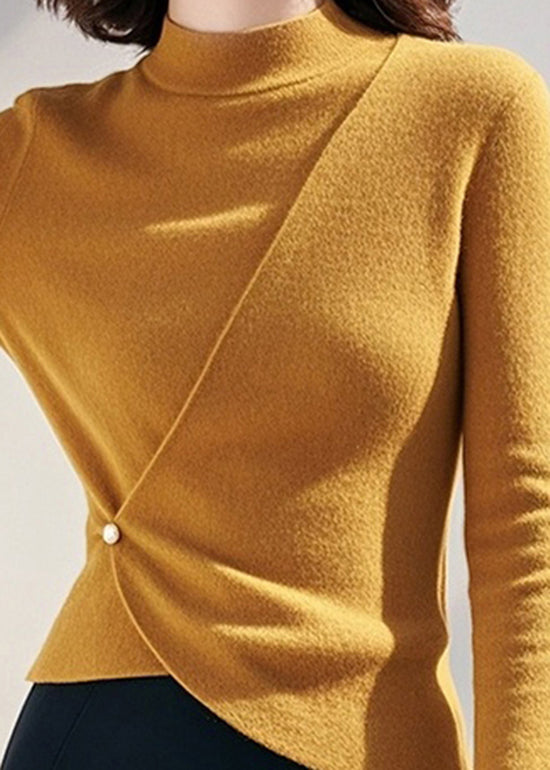 Yellow Half High Neck Asymmetrical Knit Sweaters Spring