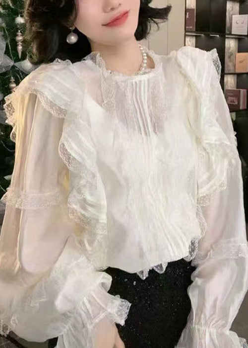 White Ruffled Lace Shirt Long Sleeve