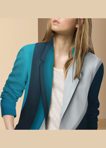 Wommen Colorblock Button Peter Pan Collar Print Western-style Clothes Coat Long Sleeve