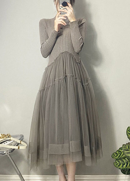 Black Asymmetrical Tulle Patchwork Long Dresses Fall