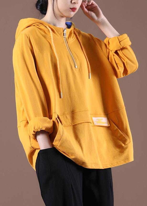 Yellow Cotton Unique Hooded Spring Tops