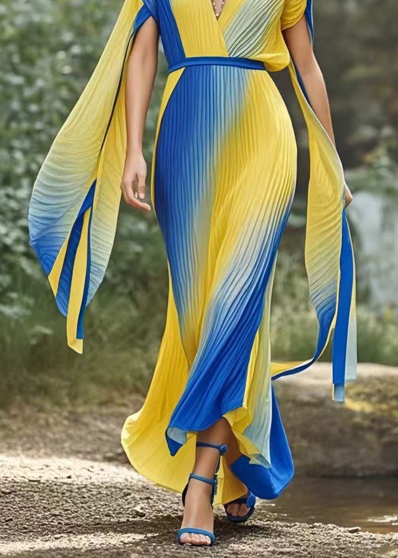 Gradient Color Cinched Chiffon Vestidos Dress Butterfly Sleeve