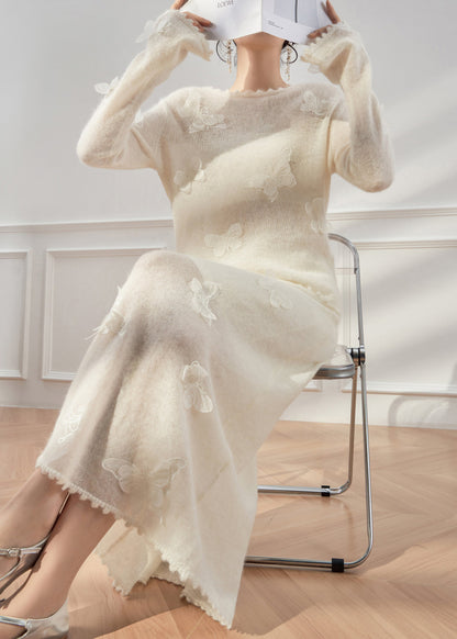 Slim Fit White Butterfly Sweaters and Skirts Knit Two Pieces Set Fall