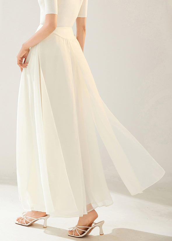 New White Layered Side Open Organza Skirt Summer