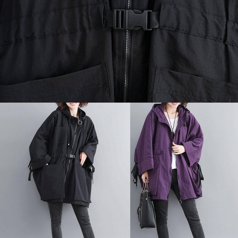 Hooded Tie Waist Spring Coats Purple Dresses Jackets
