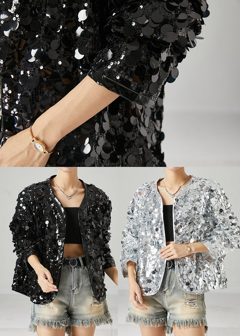 Black Sequins Oversized Coat Spring