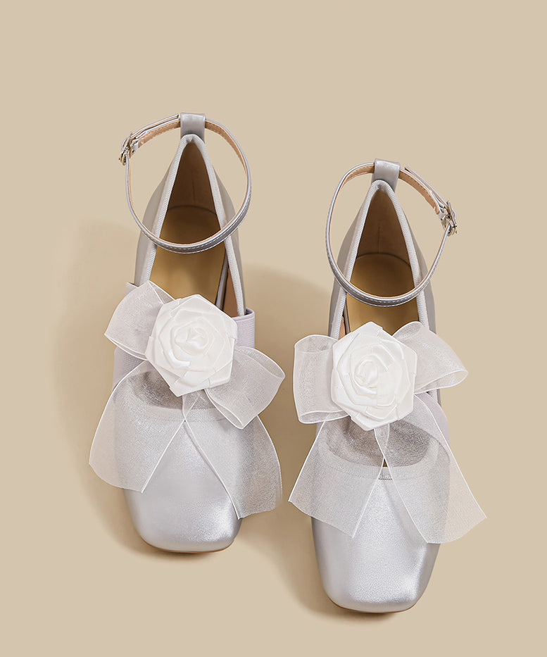 French Splicing Chunky High Heels Champagne Satin