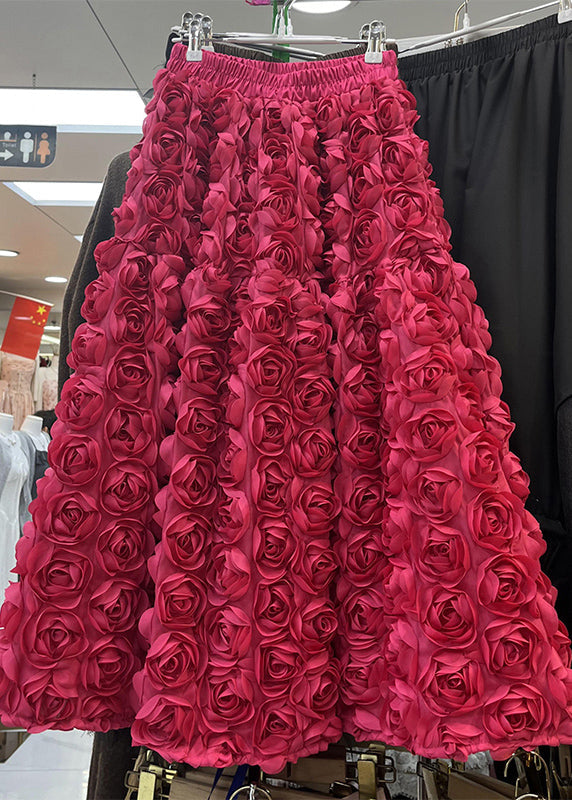 Loose Rose Elastic Waist Tulle Maxi Skirts Spring