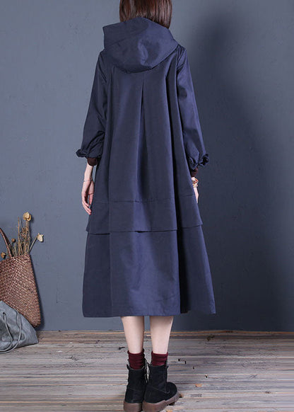 Coffee Loose Zippered Button Fall Hoodie Coat Trench Coats