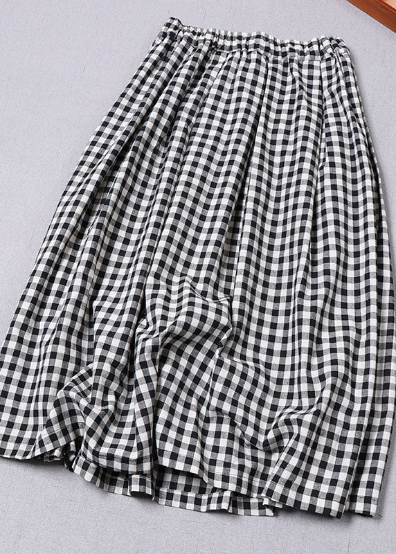 Black Grey Plaid Cinched Pockets a Line Skirts Spring