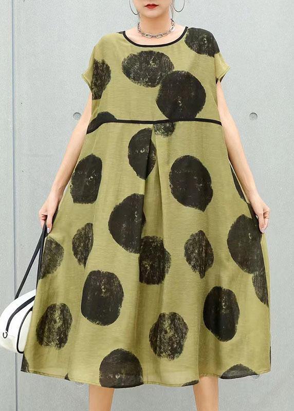 Green Dot O-neck Summer Party Dress Short Sleeve