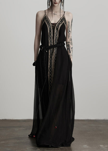 Black Tunic Patchwork Lace Cami Dress Summer