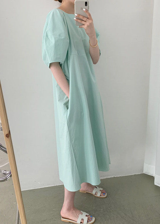 Fitted Green Puff Sleeve Cotton Vacation Dresses Spring