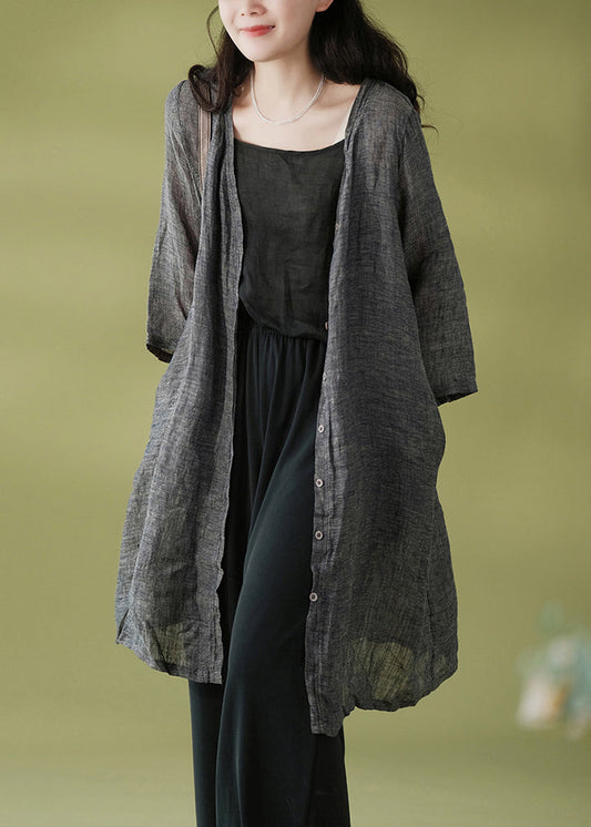 Dark Gray V Neck Button Patchwork Cotton Cardigans Fall