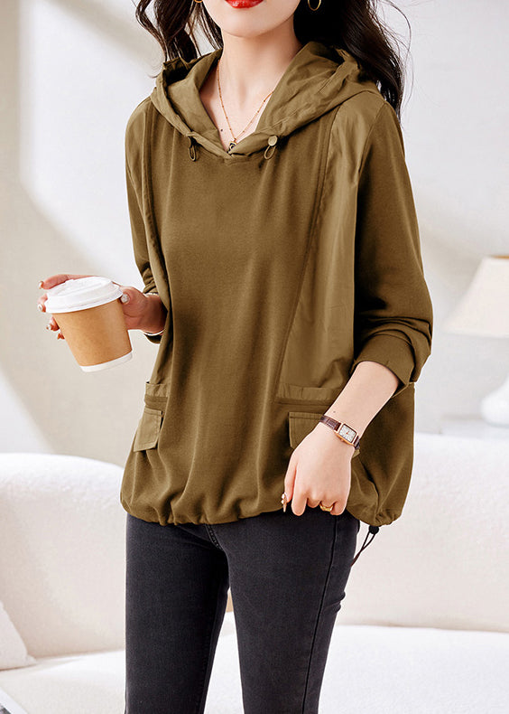 Yellow Hooded Patchwork Cotton Top Fall