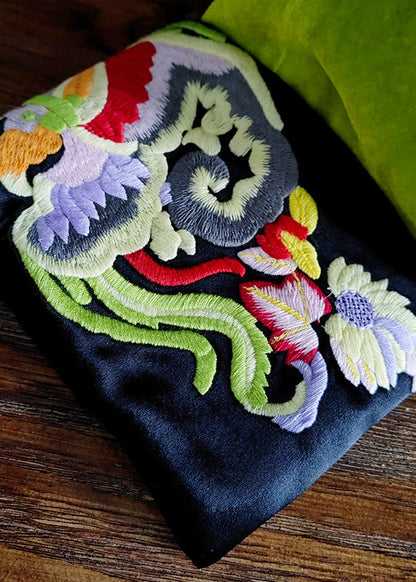 Green Stand Collar Embroideried Button Silk Velour Outwear Spring
