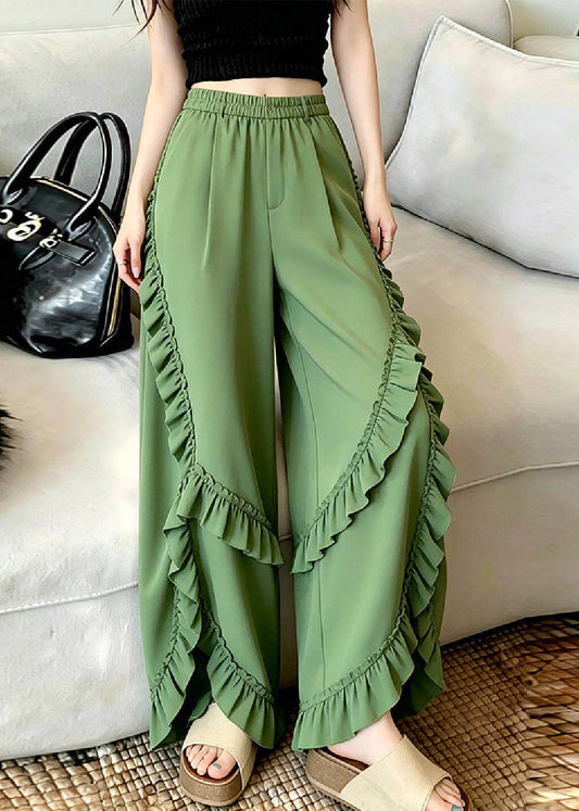 Green Asymmetrical Ruffled Patchwork Pants