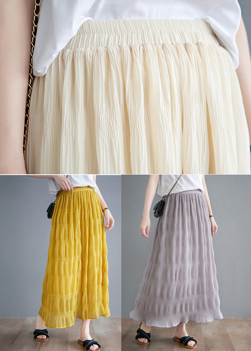 Grey Cotton a Line Skirts Elastic Waist Wrinkled Summer