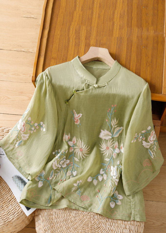Chinese Style Apricot Embroidered Button Shirt Spring