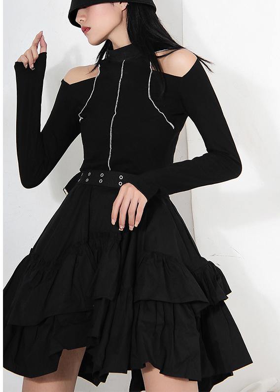 Black Ruffles Button Summer Skirts