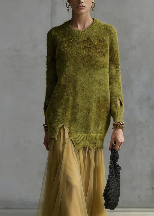 Green O Neck Tulle Patchwork Knit Dresses Spring