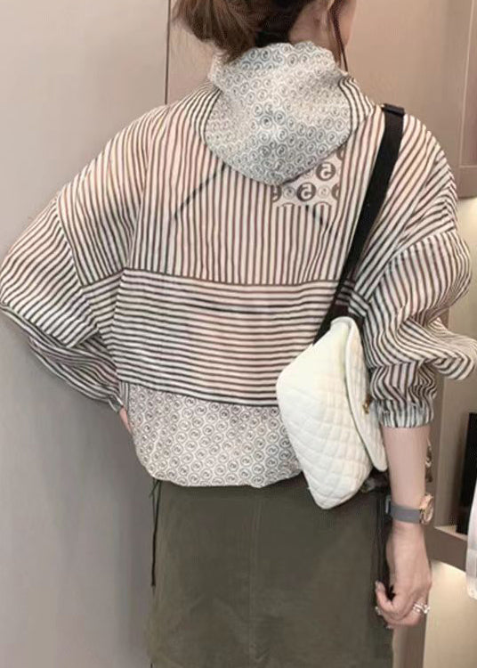 Hooded Drawstring Striped Jackets Summer
