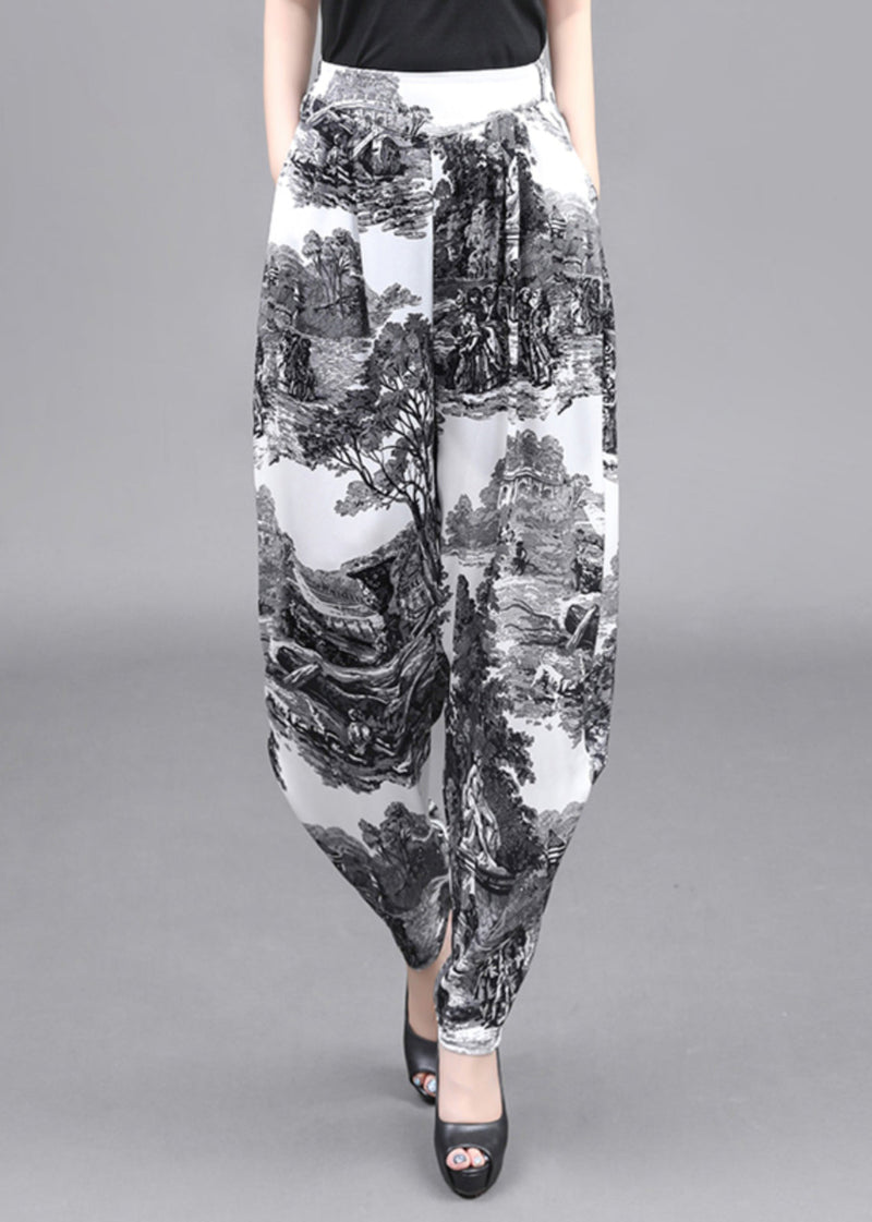 Summer Loose Pockets Landscape Painting Haren Pants