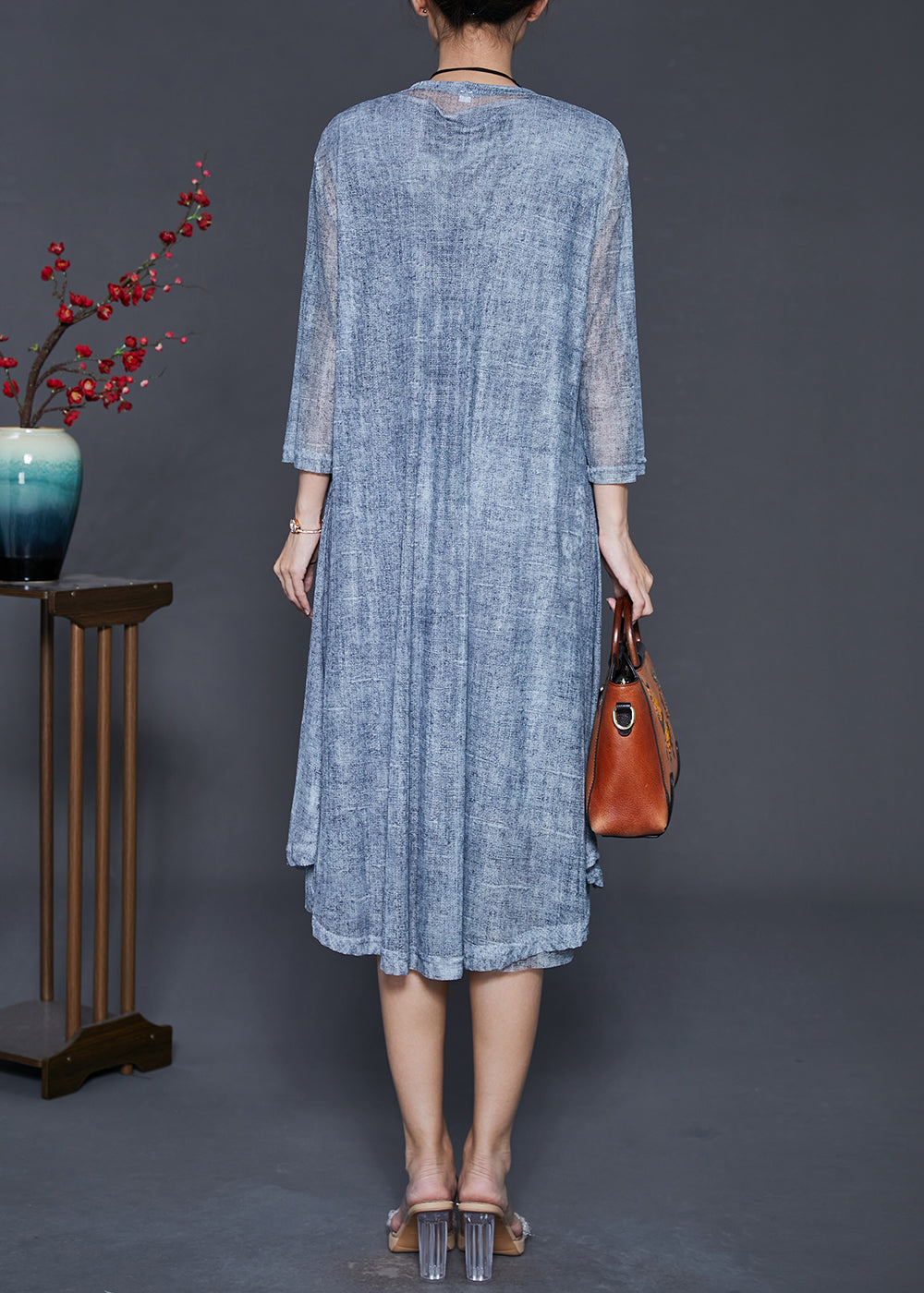 Grey Oversized Print Chiffon Two Pieces Set Summer