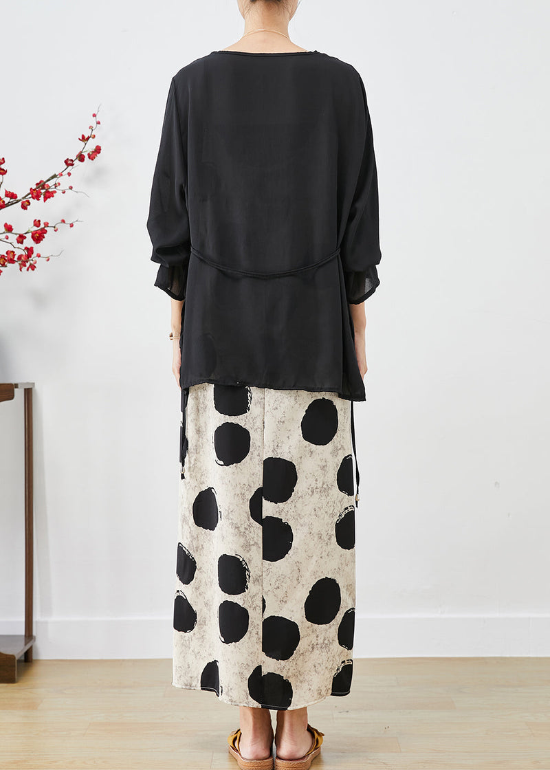 Asymmetrical Print Draping Chiffon Dress Two Pieces Set Fall