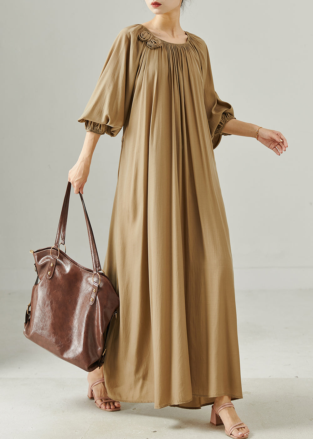 Khaki Cotton Holiday Dress Oversized Summer