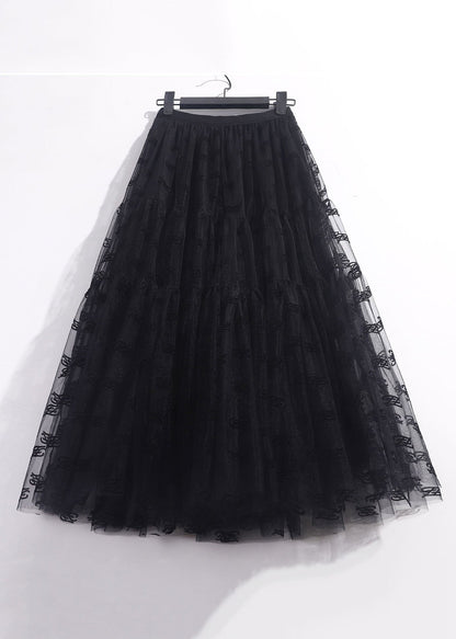 New Black Pleated Tulle Skirt High Waist
