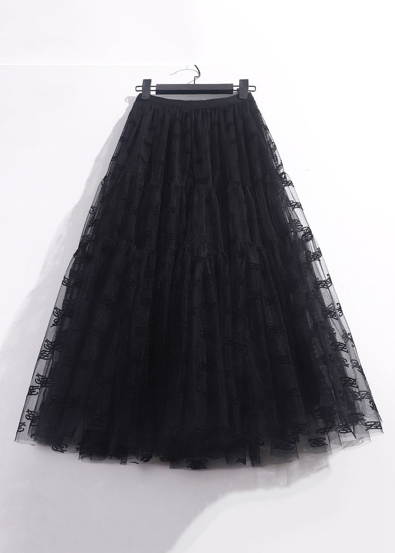 New Black Pleated Tulle Skirt High Waist