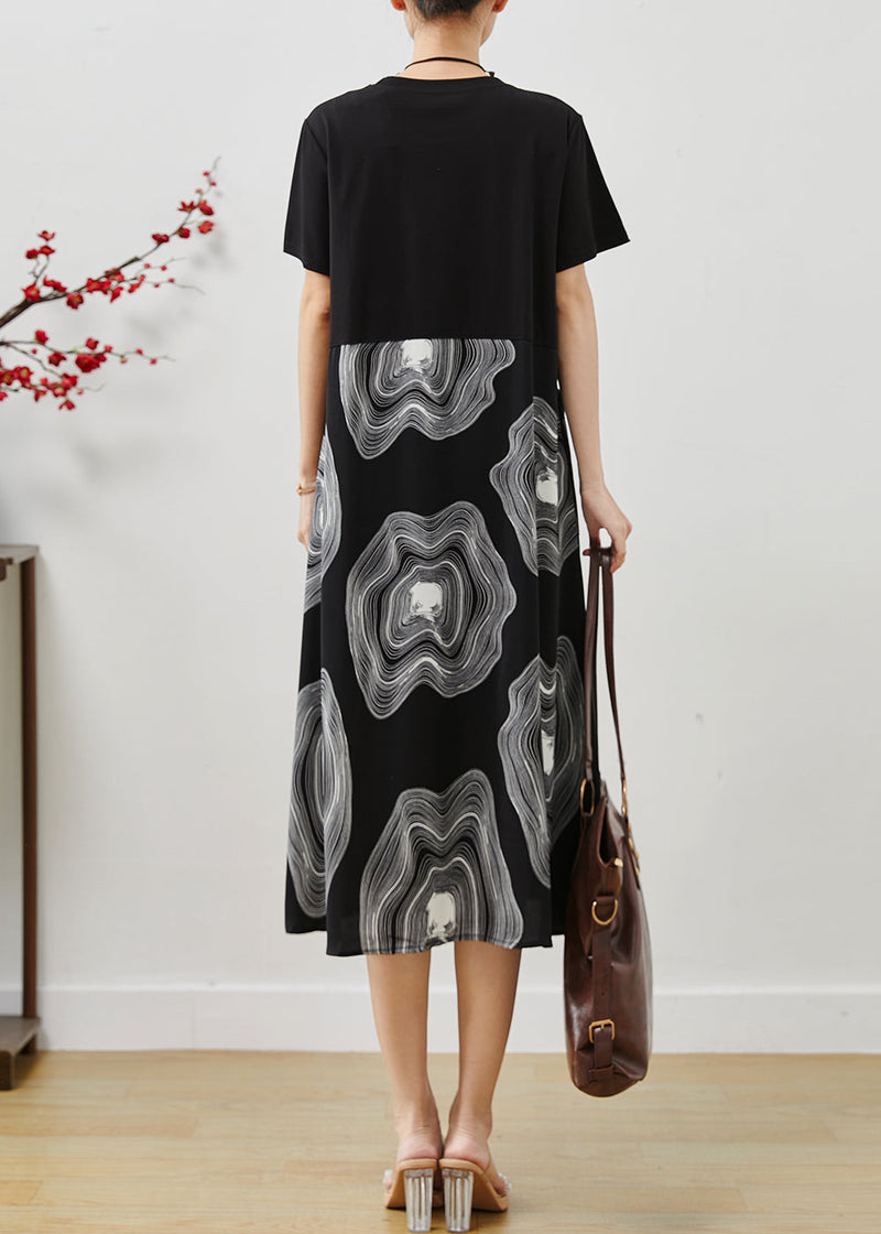 Black Oversized Patchwork Print Cotton Long Dress Summer