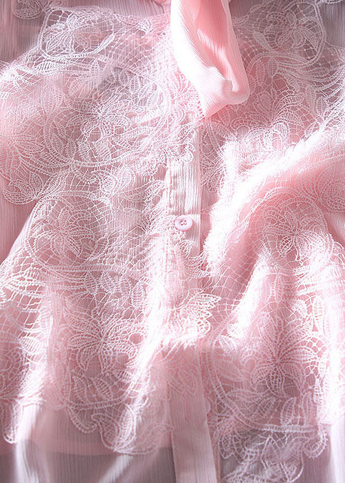 Pink Embroidered Chiffon Shirt Top Spring