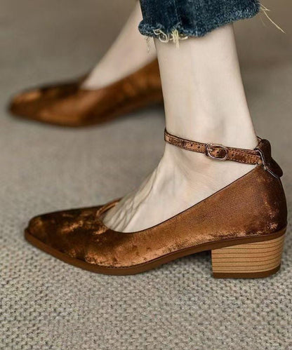 Green Faux Leather Chunky Loafers for Splicing Buckle Strap