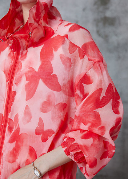 Red Butterfly Drawstring Tulle Upf 50+ Two Pieces Set Summer