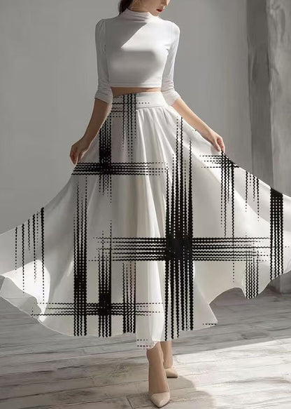 White High Waist Print Chiffon Skirts Summer