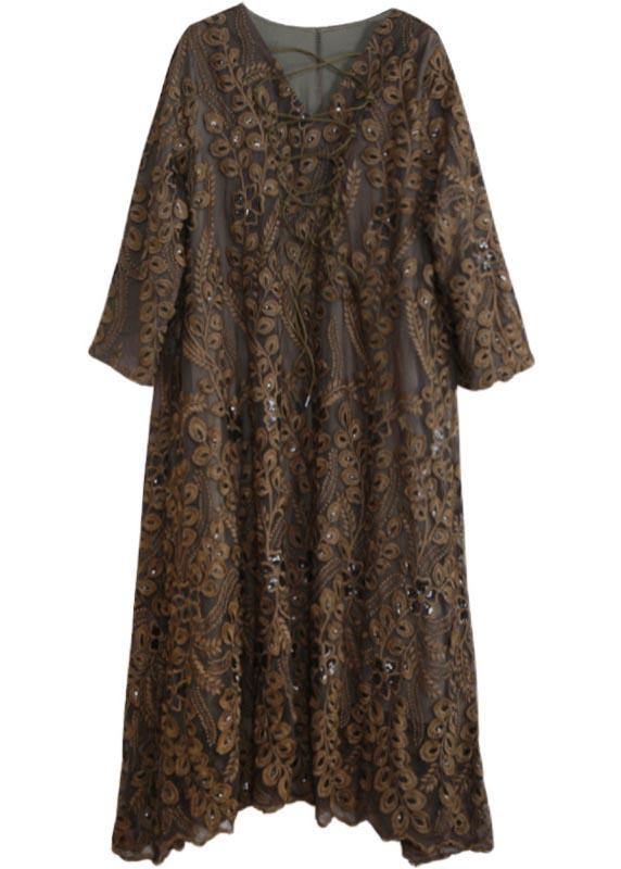 Embroidery Dress Lnspiration Chocolate Green Long Dresses