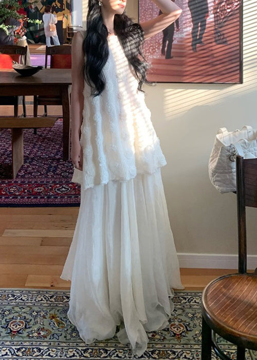 Original White Tops and Skirts Two Piece Set Sleeveless