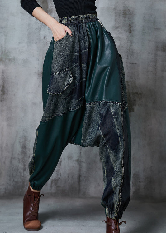Colorblock Asymmetrical Patchwork Denim Harem Pants Fall