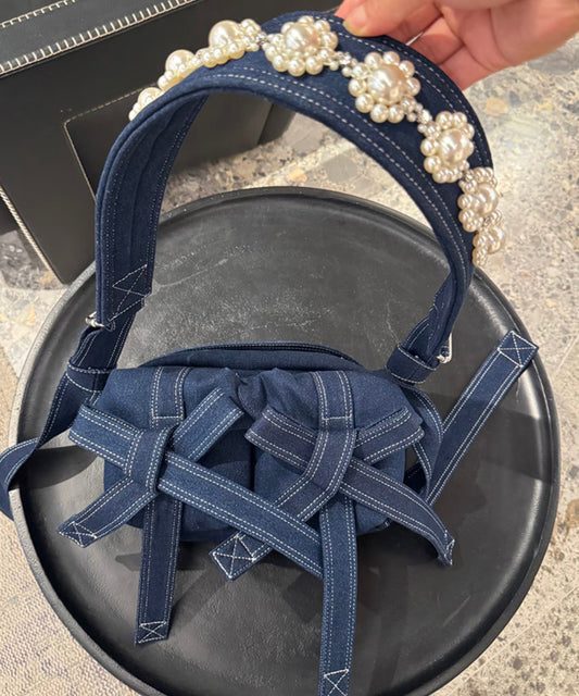 New Denim Blue Versatile Bow Pearl Shoulder Bag