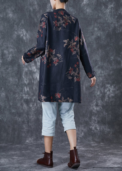 Black Tie Dye Chinese Button Linen Blouses Fall